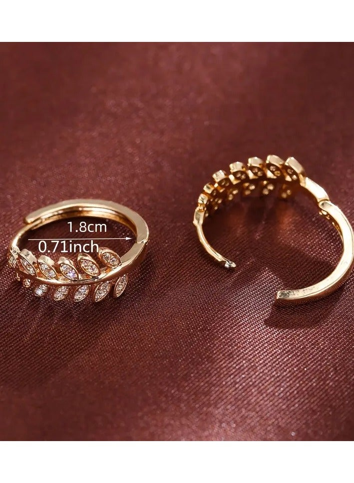 Home Clearance Sale 1 Pair Leaf-Shaped Hoop Huggie Earrings Inlaid Zirconia 18K Gold Plated Holiday Jewelry for Women, Elegant Style, - Image 3
