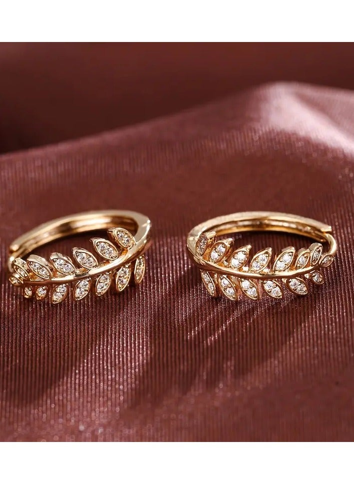 Home Clearance Sale 1 Pair Leaf-Shaped Hoop Huggie Earrings Inlaid Zirconia 18K Gold Plated Holiday Jewelry for Women, Elegant Style, - Image 4