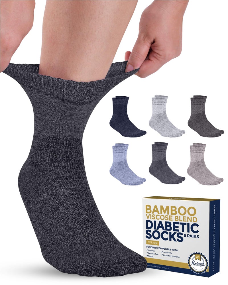 Pembrook Bamboo Viscose Diabetic Socks for Women Men 6 Pairs Ankle Socks for Swollen Feet Neuropathy Socks Womens Diabetic Socks Tan Light Tan Navy Light Blue Grey Light Grey