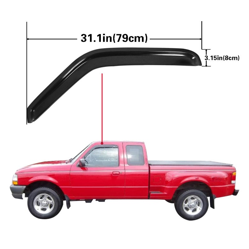 Aumivoron Durable Acrylic Window Visors for Ford Ranger Accessories - Compatible with 1993-2011 Ford Ranger/Mazda B2300/B3000/B4000 Standard Cab - In Channel Window Rain Guards - Image 2