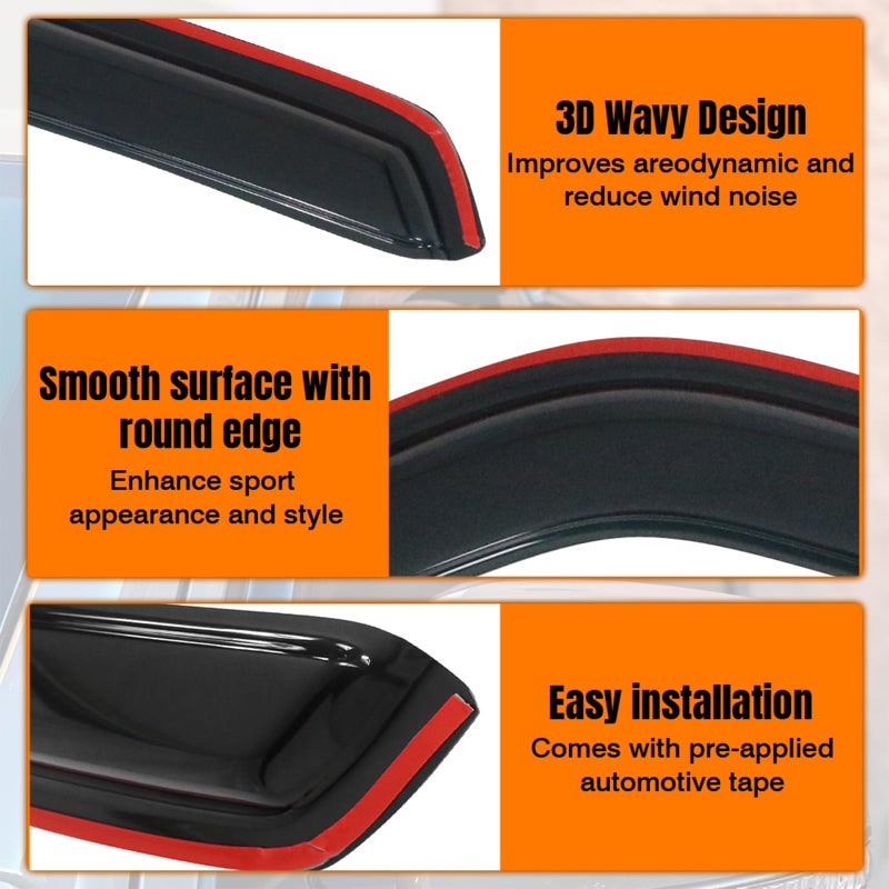 Aumivoron Durable Acrylic Window Visors for Ford Ranger Accessories - Compatible with 1993-2011 Ford Ranger/Mazda B2300/B3000/B4000 Standard Cab - In Channel Window Rain Guards - Image 5