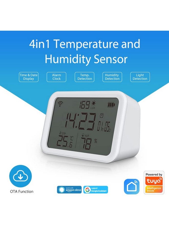 protium جهاز استشعار درجة الحرارة والرطوبة والإضاءة الذكي 4 في 1 من تويا، ساعة منبه مع مقياس حرارة ورطوبة للمراقبة عن بُعد مع تنبيهات عبر التطبيق - Image 2