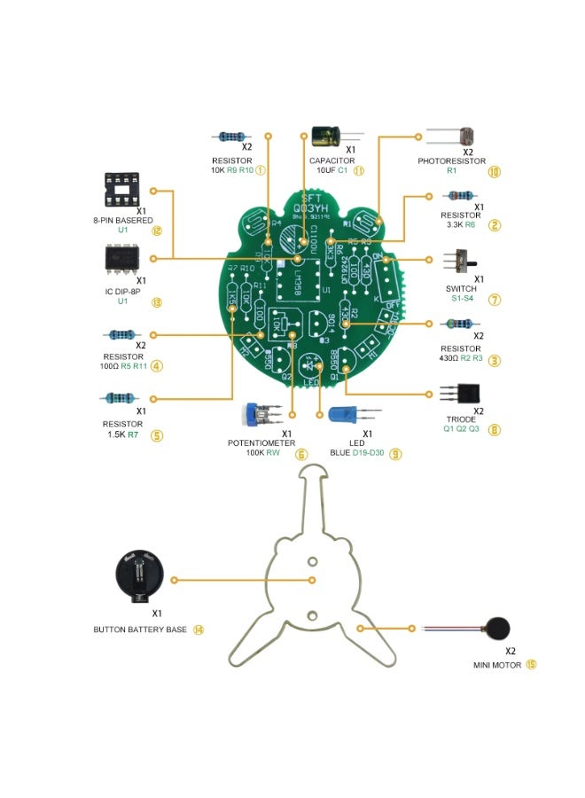X-PRO5 LED Breathing Light Soldering DIY Kit Simulated Firefly Flashing Robot Photosensitive Sensor Mobile Robot Part DIY Kit - Image 5