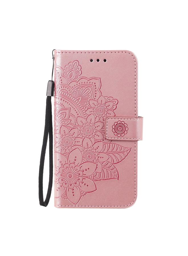 إيروريكس جراب جلدي من البولي يوريثان بتصميم نقش زهور 7 بتلات مع حامل وفتحات للبطاقات ومحفظة وإطار صورة لهاتف Infinix Hot 9 / Note 7 Lite / X655C - Image 2