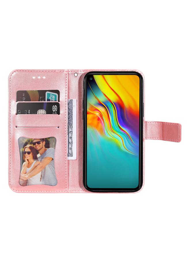 إيروريكس جراب جلدي من البولي يوريثان بتصميم نقش زهور 7 بتلات مع حامل وفتحات للبطاقات ومحفظة وإطار صورة لهاتف Infinix Hot 9 / Note 7 Lite / X655C - Image 4