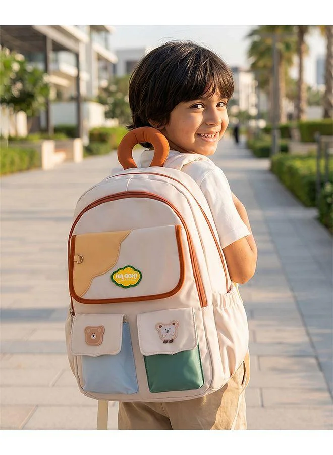 Bonfino Bonfino Teddy School Bag, Dual Compartments, Padded Shoulder Straps, Adjustable Fit, 8 Years+, Beige and Brown - 19 Inches