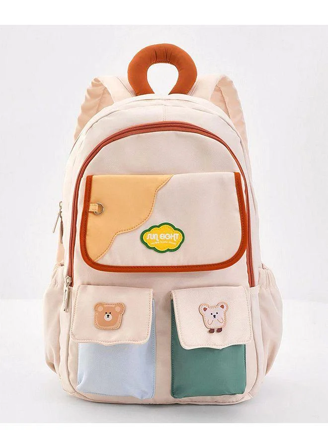 Bonfino Bonfino Teddy School Bag, Dual Compartments, Padded Shoulder Straps, Adjustable Fit, 8 Years+, Beige and Brown - 19 Inches