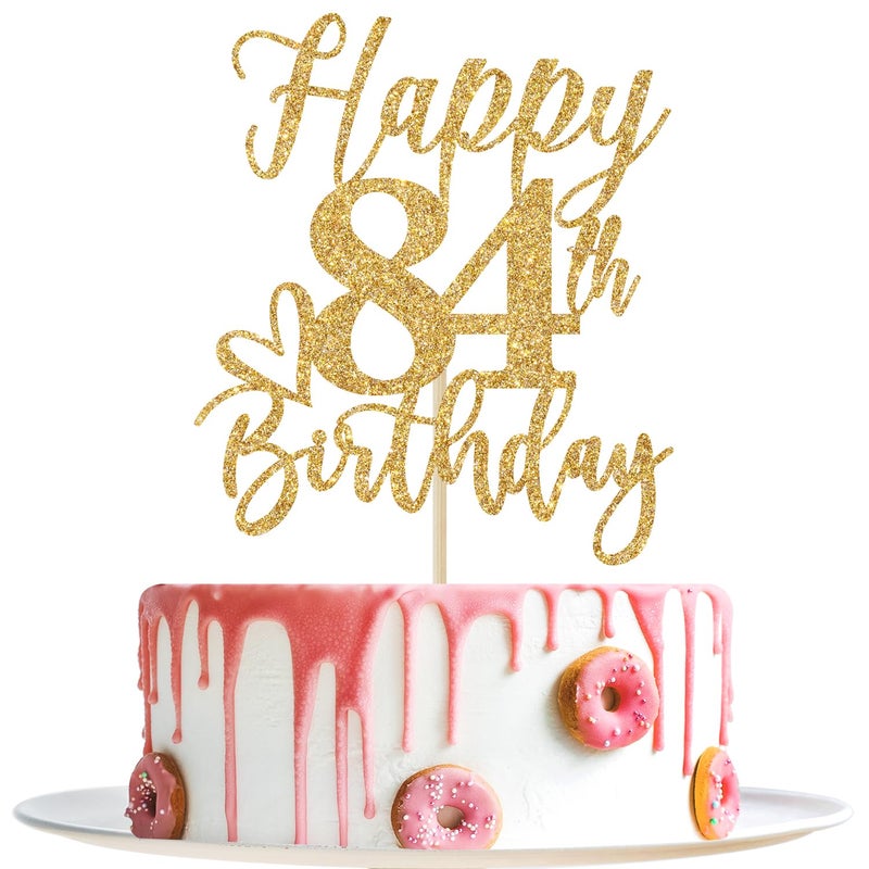 Yotawebery Happy 84th Birthday Cake Topper  84th Birthday Decorations for Men/Women  Cheers to 84 Years  Hello 84  84th Happy Birthday Party Supplies Gold Glitter - Image 1