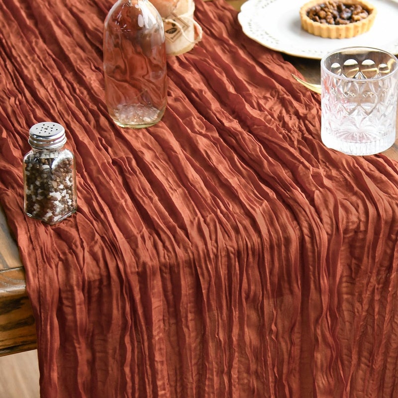 Artoid Mode Boho Terracotta Gauze Wedding Cheesecloth Table Runner, 35x120 Inch Seasonal Fabric Kitchen Dining Holiday Table Decor for Home Party - Image 1