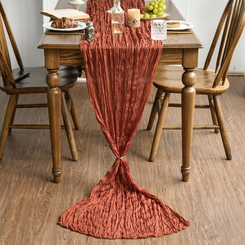 Artoid Mode Boho Terracotta Gauze Wedding Cheesecloth Table Runner, 35x120 Inch Seasonal Fabric Kitchen Dining Holiday Table Decor for Home Party - Image 2