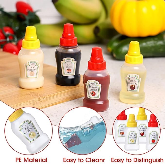 Prostuff.in® 2pcs 25ml Mini Condiment Squeeze Bottles Dispensers With Screw Cap For Ketchup/Honey/Salad/Soy Sauce Portable Storage Containers Jars Office School Multicolor - Image 3