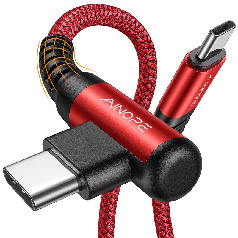 AINOPE USB C Cable 60W 2-Pack 3.3ft Nylon Braided USB C to USB C Cable Type C Charger Fast Charging Right Angle USBC Cable Charger Cord for iPhone 16 Pro Max 15 Plus Samsung S24 S23 iPad Pro Red - Image 1
