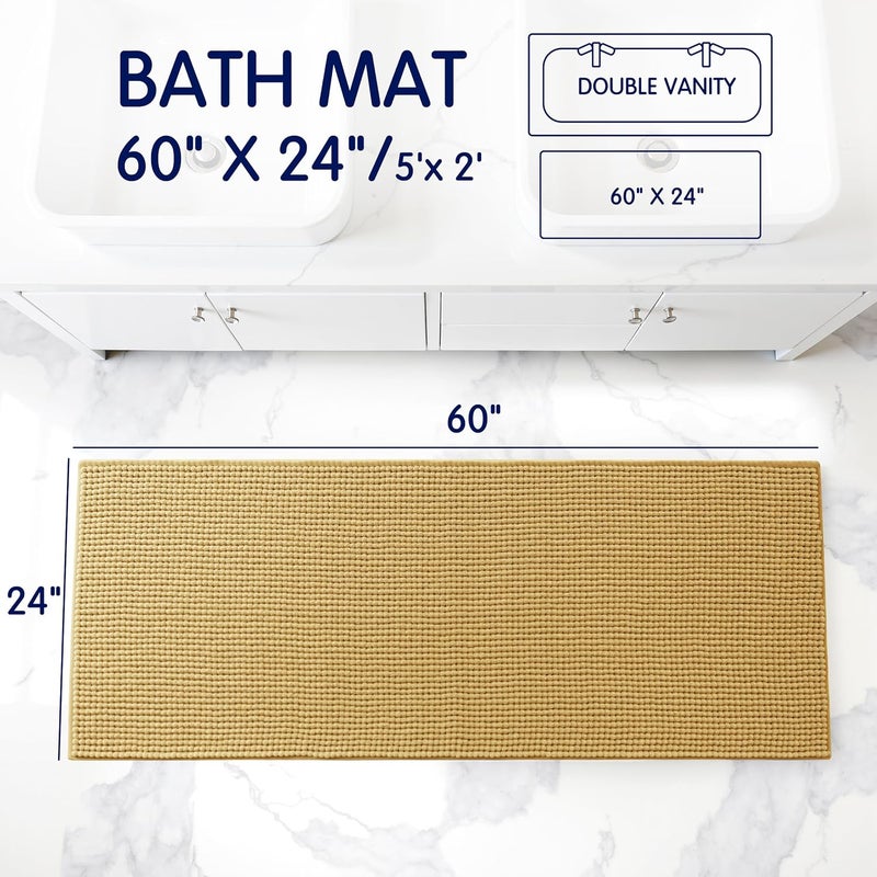 subrtex Bathroom Rugs Chenille Bath Rug, Soft Short Plush Bath Mat, Water Absorbent Shower Mat, Quick Dry Machine Washable(Yellow, 24" x 60") - Image 2