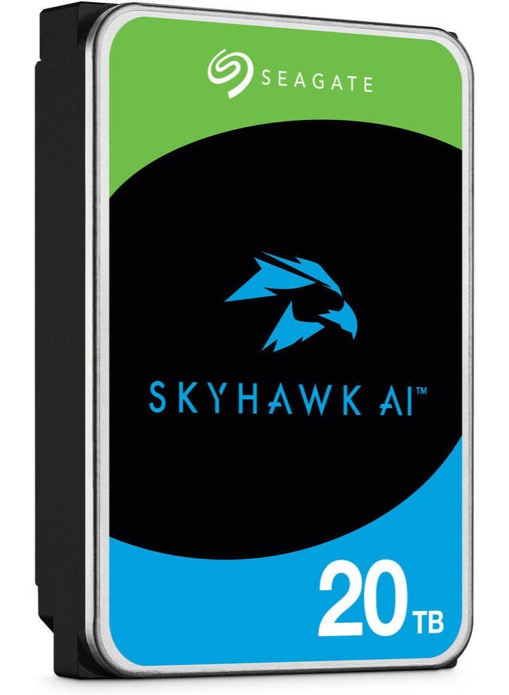 سيجيت قرص صلب سكيورتي سيغيت سكاي هوك AI سعة 20TB للمراقبة HDD 3.5 بوصة SATA 6Gb/s 7200RPM CMR محرك هيليوم لنظام NVR/DVR لتحليل الفيديو الذكي، يدعم حتى 64 كاميرا HD، تسجيل على مدار 24/7، حساسات RV، عبء عمل 550TB/سنة | ST20000VE003 - Image 1