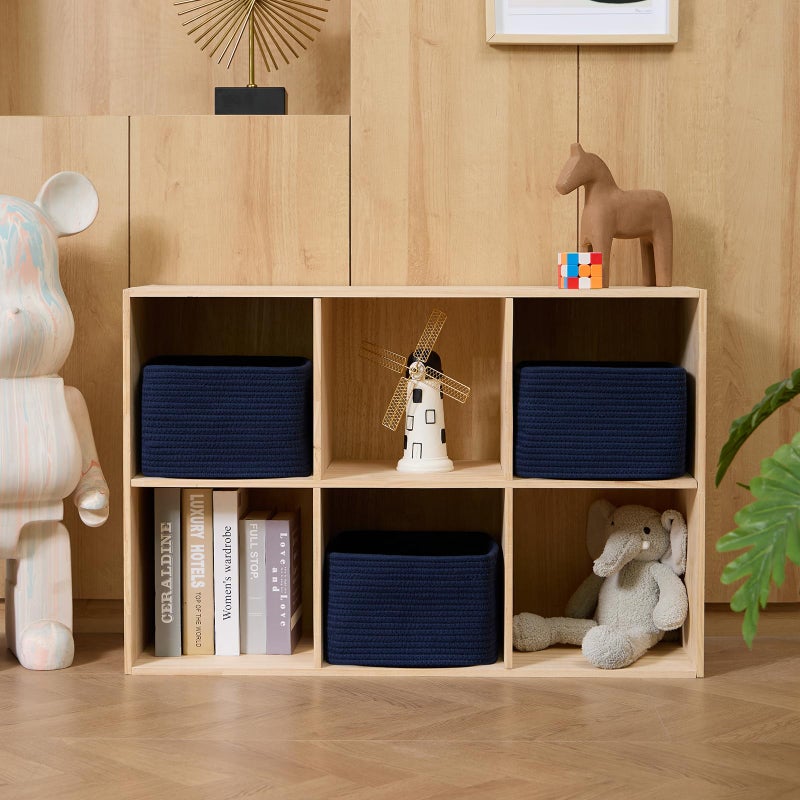 MiniArk Small Organizing Baskets for Cubes Shelf, 9.7x9.7x7.1 Inch Rope Woven Storage Bins for Nursery Shelves Storage, Cute Toy Basket, Square 3 Packs Navy Blue - Image 3