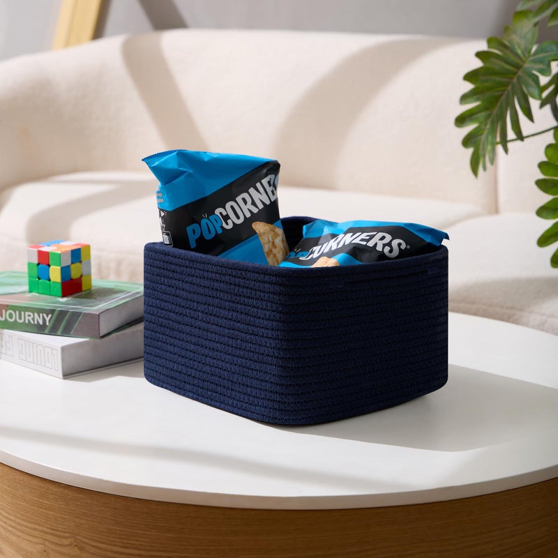 MiniArk Small Organizing Baskets for Cubes Shelf, 9.7x9.7x7.1 Inch Rope Woven Storage Bins for Nursery Shelves Storage, Cute Toy Basket, Square 3 Packs Navy Blue - Image 5