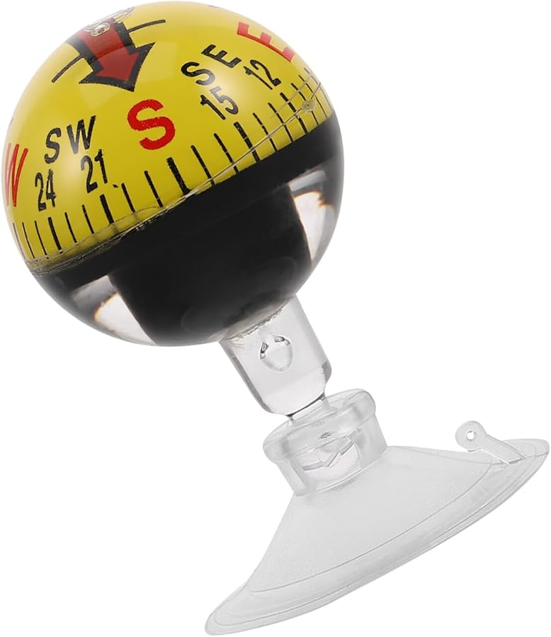 بوصلة كرة لوحة القيادة البلاستيكية الصفراء 38 مم مع كوب شفط للسيارة القارب المشي لمسافات طويلة في الهواء الطلق - Image 1