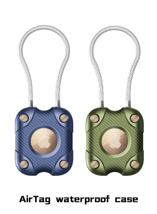 2 Pack Airtag Holder with Wire Cable, Secure Lock AirTag Keyring,IP67 Waterproof,360°Hard Protective Air Tag, Keyring Holder for Apple Air tag for Key Chain,Key Ring,Car,Luggage - Image 1