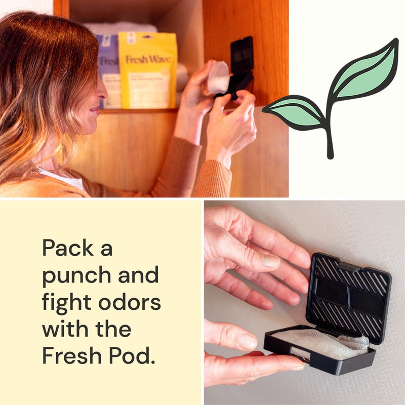 Fresh Wave Odor Removing Fresh Pod | 2 Refillable Fresh Pods & 2 Fresh Wave Packs | Safer Odor Relief | Natural Plant-Based Odor Eliminator for Small Spaces | Garbage Cans, Closets & Lockers - Image 2