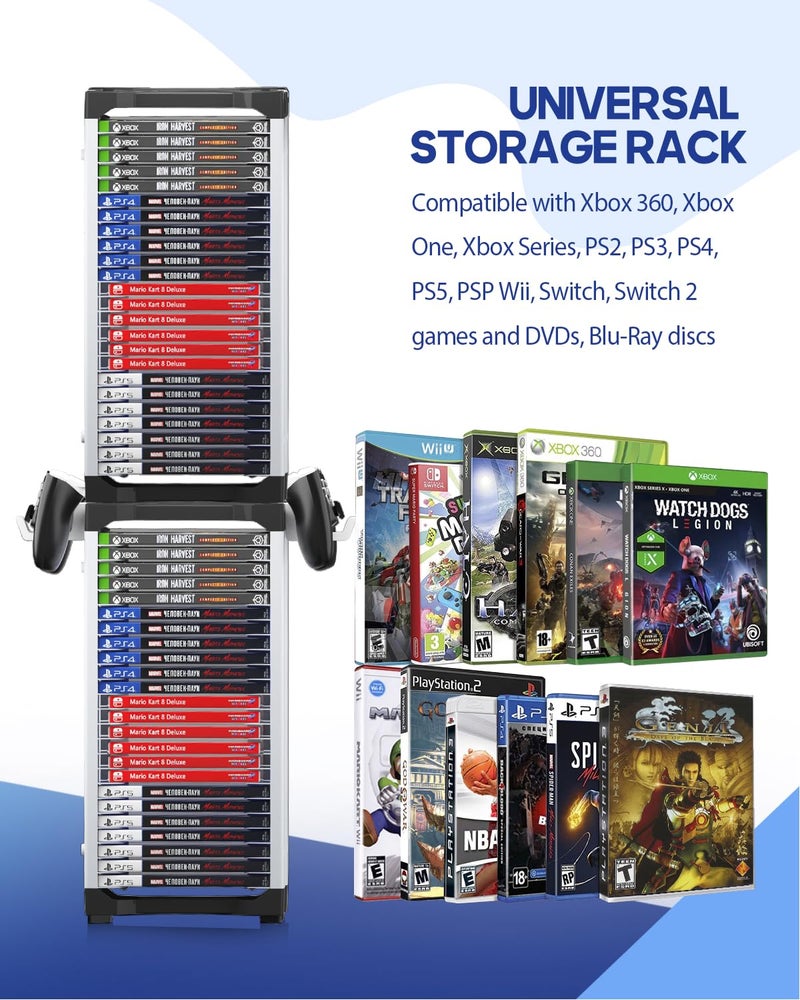 Nargos Video Game Storage Tower for PS5/ PS4/ PS3/ PS2/ PSP/Xbox One/Xbox 360 and Xbox Series X/S/Wii/Wii U/Switch/Switch 2 Game Cases, DVD and Blu-Ray Disks Holder Organizer (46 PCS) - Image 2