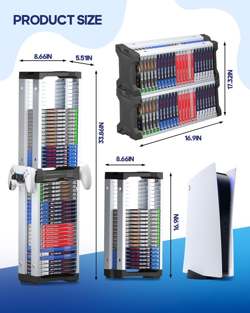 Nargos Video Game Storage Tower for PS5/ PS4/ PS3/ PS2/ PSP/Xbox One/Xbox 360 and Xbox Series X/S/Wii/Wii U/Switch/Switch 2 Game Cases, DVD and Blu-Ray Disks Holder Organizer (46 PCS) - Image 3