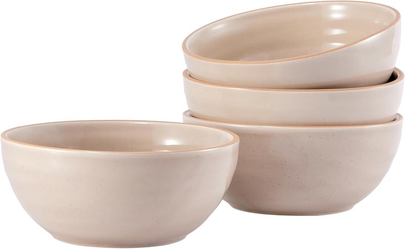 Bico Light Beige Cereal Bowls Set Set of 4 Microwave and Dishwasher Safe for Cereal Soup Noodles - Image 1