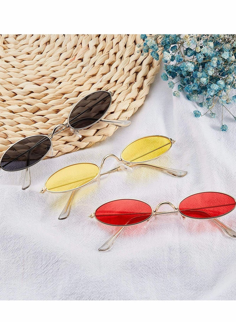 Y&D Vintage Oval Sunglasses Retro Slender Metal Frame glasses Small Candy Colors for Men Woman, 3 Pair  - Image 5