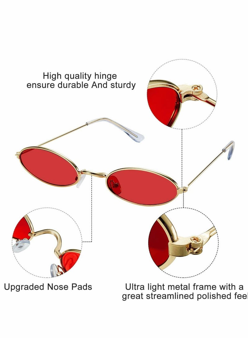 Y&D Vintage Oval Sunglasses Retro Slender Metal Frame glasses Small Candy Colors for Men Woman, 3 Pair  - Image 3