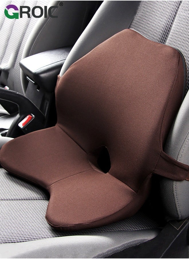 GROIC Car Seat Cushion, Memory Foam One Piece Chair Pad, Adjustable Strap Car Seat Cushion, Ergonomic Car Pillow for Driving Seat Office Chair, Hip & Back Pain Relief Lumbar Support Pillow Cushion  - Image 1