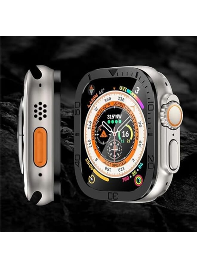 SYOSI Rugged Metal Case Compatible With Watch Ultra 49Mm Case With Tempered Glass Screen Protector Bezel Ring Frame Built In Clear Film For Iwatch Ultra 49Mm 2 Pack Black - Image 2