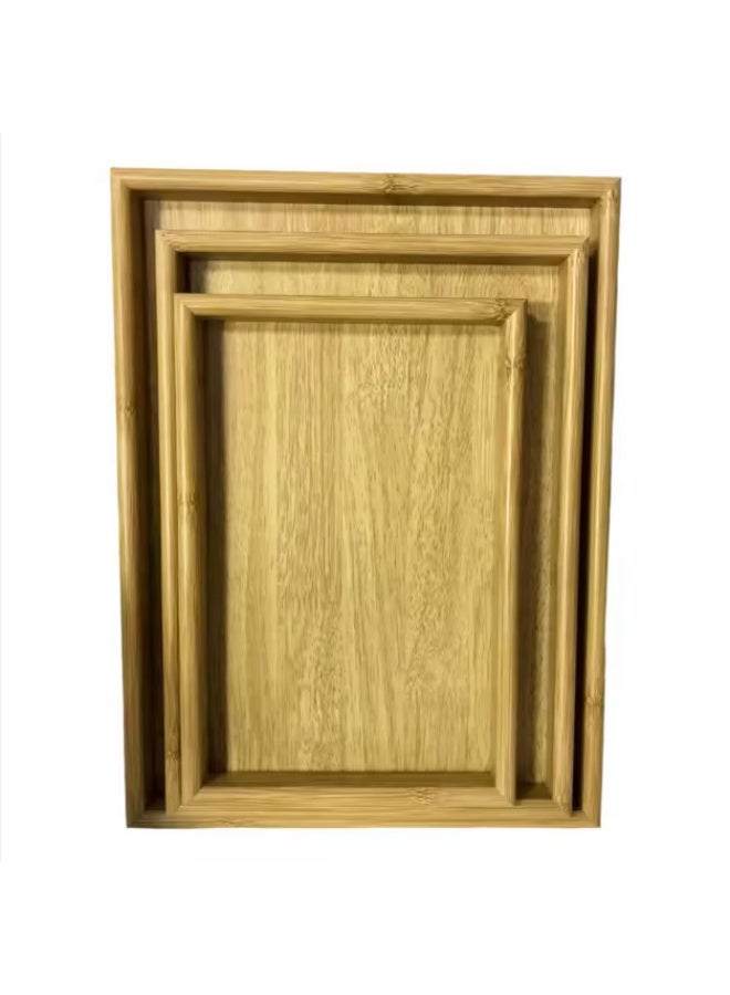 3-piece natural wood tray set, beige - Image 1