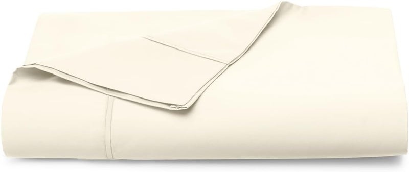 PIZUNA 100% Cotton Flat Bed Sheet Single 180x280 cm New Ivory 1 PC, 400 Thread Count Luxurious Long Staple Cotton Sateen Weave Bed Sheet New Ivory (ملاءة سرير مسطحة من القطن 100%) - Image 1
