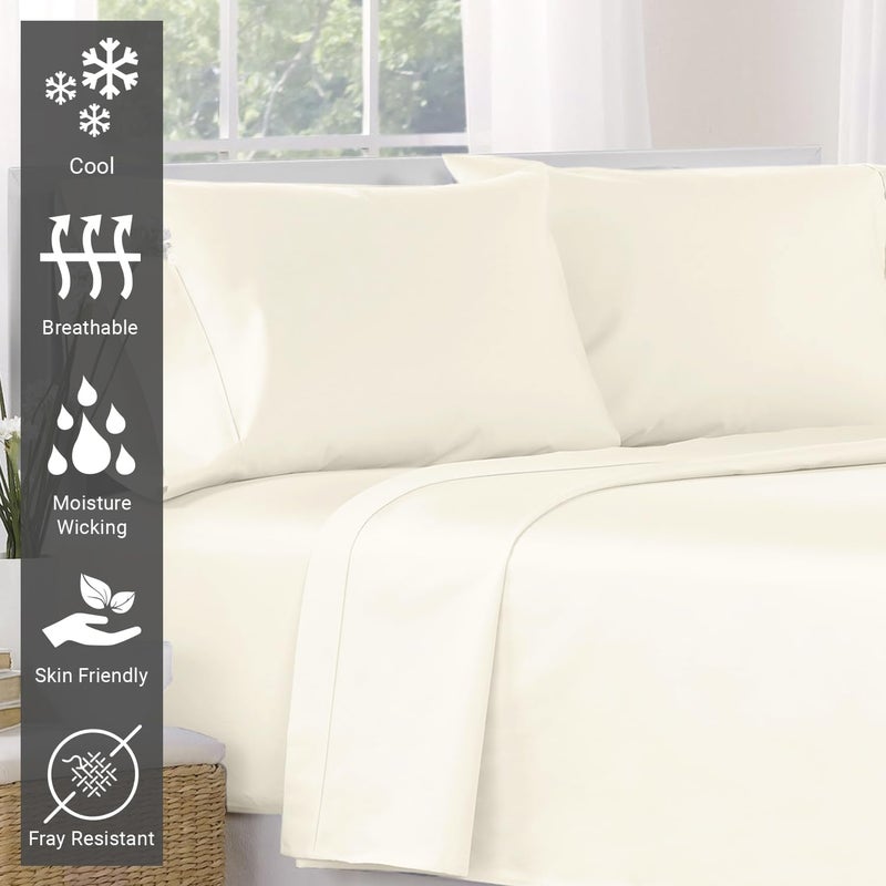 PIZUNA 100% Cotton Flat Bed Sheet Single 180x280 cm New Ivory 1 PC, 400 Thread Count Luxurious Long Staple Cotton Sateen Weave Bed Sheet New Ivory (ملاءة سرير مسطحة من القطن 100%) - Image 2