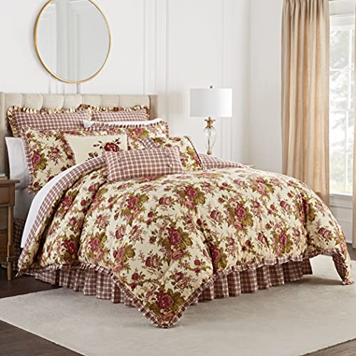 Waverly Norfolk Modern Farmhouse Floral 4Piece Reversible Comforter Set King Tea Stain