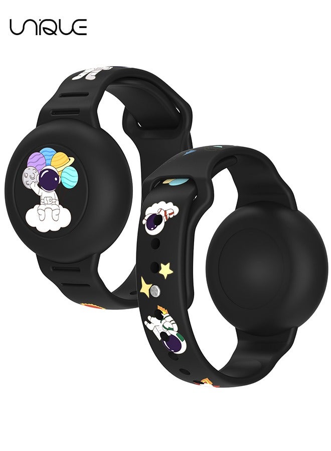 يونيك سوار AirTag للأطفال - مقاوم للماء حامل علامة هوائية كرتونية لطيف للأطفال مع تغطية كاملة من السيليكون الناعم ملحقات سوار معصمه Airtag المخفي المضاد للضياع للأطفال (أسود) - Image 1