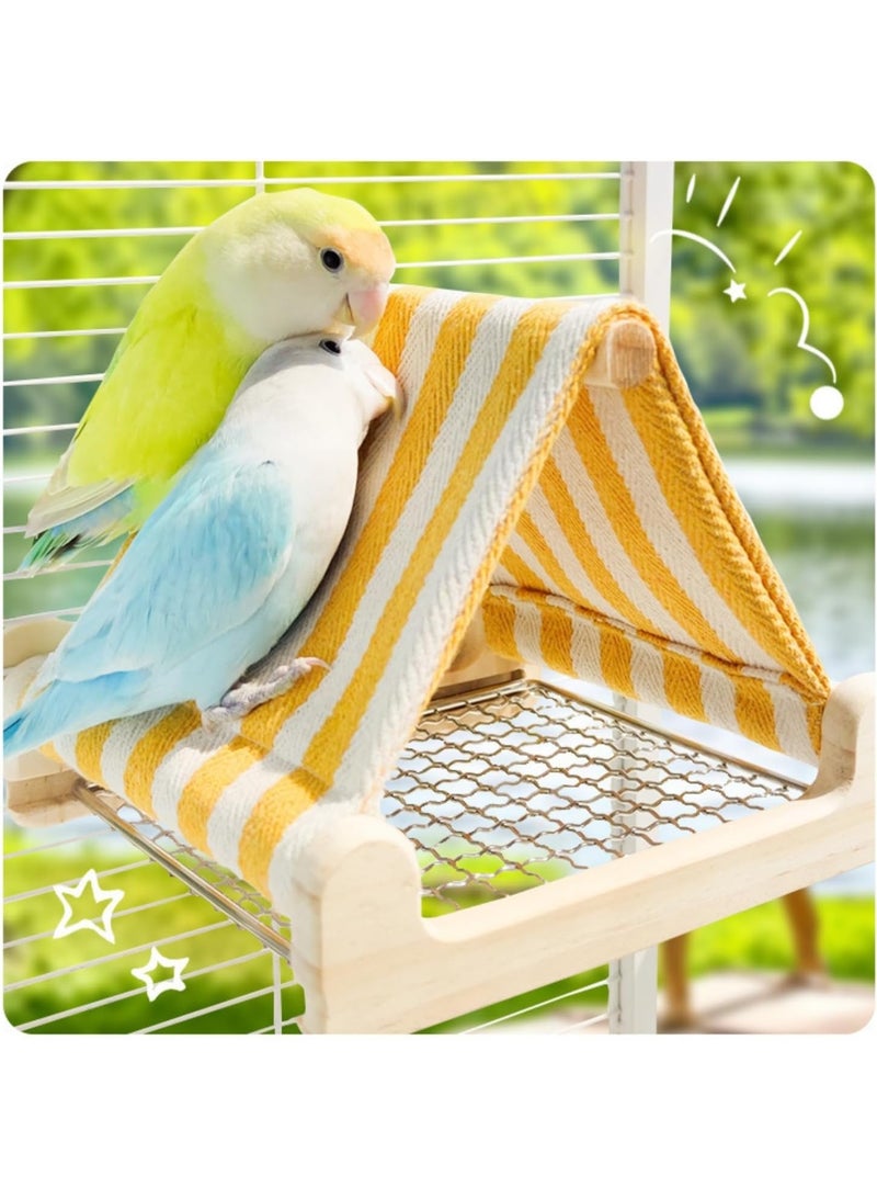 Bird Tent with Wooden House u0026 Stainless Steel Bottom – Cozy Cotton Hideaway for Parakeets, Lovebirds, Cockatiels, Conures u0026 Budgies (Yellow) - Image 4
