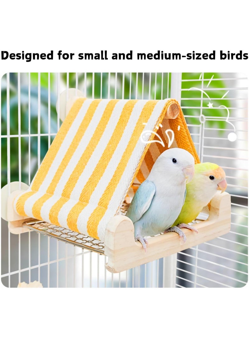 Bird Tent with Wooden House u0026 Stainless Steel Bottom – Cozy Cotton Hideaway for Parakeets, Lovebirds, Cockatiels, Conures u0026 Budgies (Yellow) - Image 3