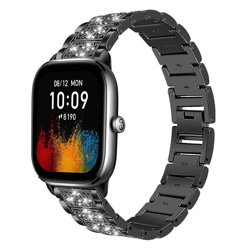 erorex 20Mm For Amazfit Active 2 / Gts4 Mini Diamond Jewelry Steel Watch Band(Black) - Image 1