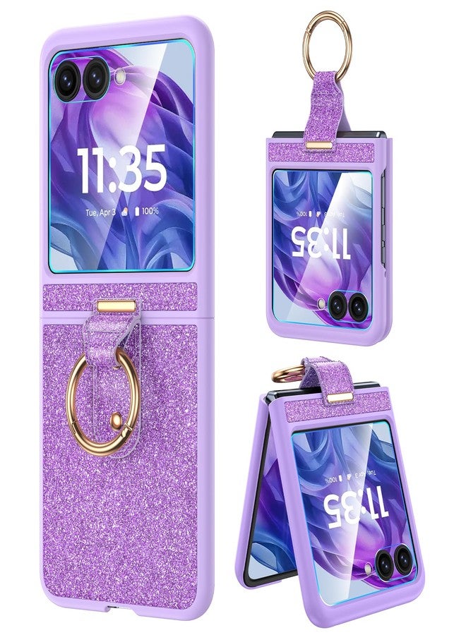 Caka جراب Caka Bling لهاتف Motorola Razr 2024/2025 [غير متوافق مع Plus أو Ultra]، مزود بحلقة تثبيت للأصابع وواقي شاشة مدمج، غطاء حماية رفيع وخفيف لهاتف Moto Razr 2024 و2025 - بنفسجي - Image 1