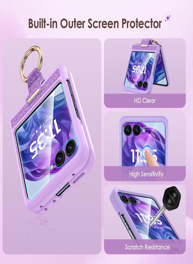 Caka جراب Caka Bling لهاتف Motorola Razr 2024/2025 [غير متوافق مع Plus أو Ultra]، مزود بحلقة تثبيت للأصابع وواقي شاشة مدمج، غطاء حماية رفيع وخفيف لهاتف Moto Razr 2024 و2025 - بنفسجي - Image 5