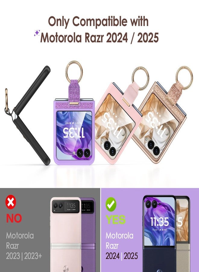Caka جراب Caka Bling لهاتف Motorola Razr 2024/2025 [غير متوافق مع Plus أو Ultra]، مزود بحلقة تثبيت للأصابع وواقي شاشة مدمج، غطاء حماية رفيع وخفيف لهاتف Moto Razr 2024 و2025 - بنفسجي - Image 2