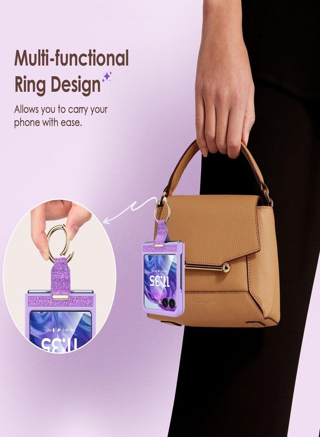 Caka جراب Caka Bling لهاتف Motorola Razr 2024/2025 [غير متوافق مع Plus أو Ultra]، مزود بحلقة تثبيت للأصابع وواقي شاشة مدمج، غطاء حماية رفيع وخفيف لهاتف Moto Razr 2024 و2025 - بنفسجي - Image 3