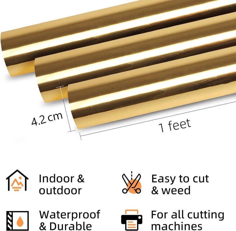 اي ار اس لفة فينيل لاصقة دائمة من الكروم الذهبي من ARS® - 12 بوصة × 10 قدم - Image 3