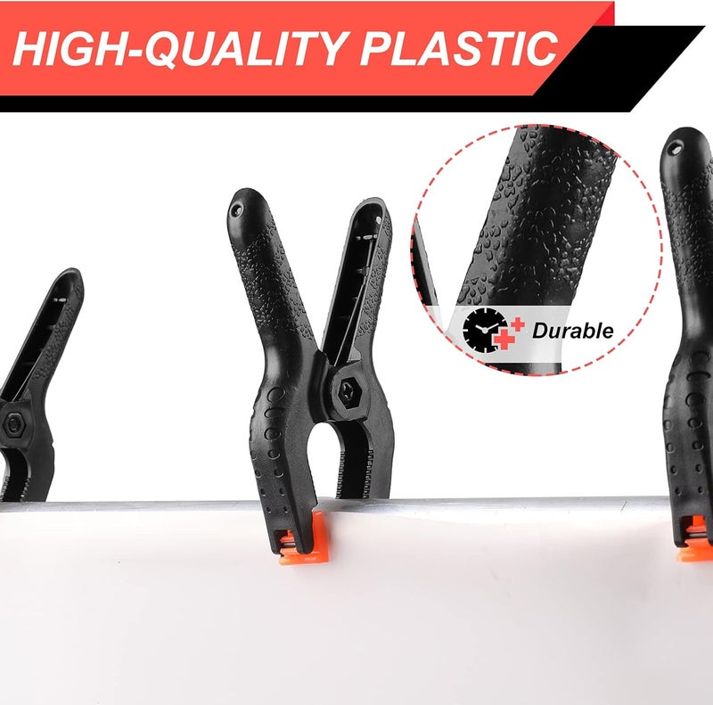 Romeda 12 Pack Plastic Spring Clamps, 3.5inch Small Heavy Duty Clips for Crafts, Backdrop Stand, Woodworking, Photography Studios (Black) - Image 3