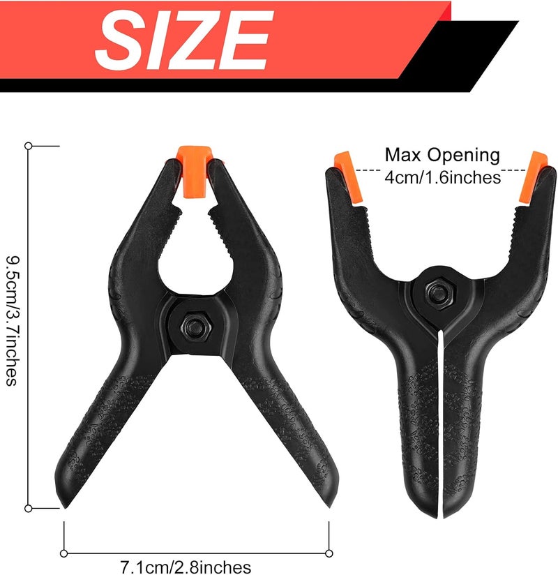 Romeda 12 Pack Plastic Spring Clamps, 3.5inch Small Heavy Duty Clips for Crafts, Backdrop Stand, Woodworking, Photography Studios (Black) - Image 2