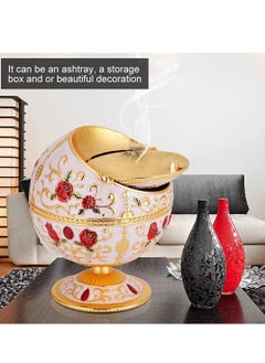 SYOSI Ashtray Portable Mini Ashtray Metal Round Ball Carving Stamped Pattern Gift Table Decoration European Retro Ashtray Vintage Art Craft Ashtray Pattern Gift Decoration with Lid  - Image 2
