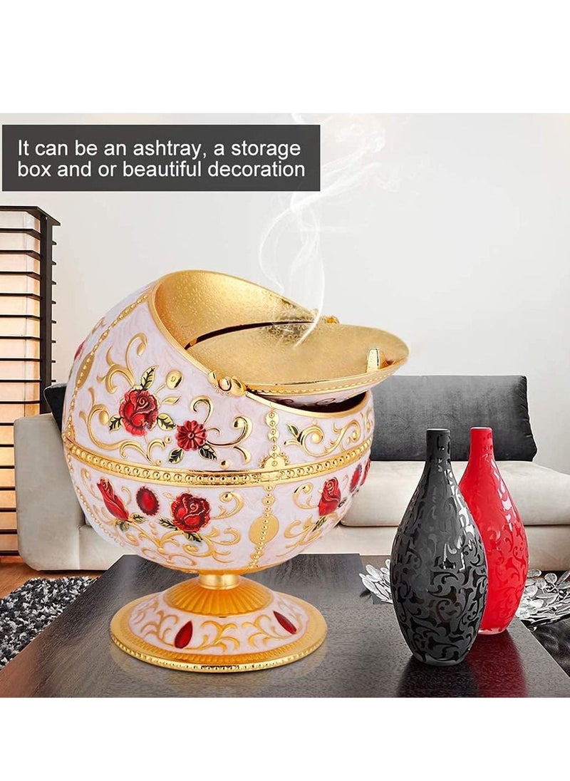 SYOSI - Ashtray Portable Mini Ashtray Metal Round Ball Carving Stamped Pattern Gift Table Decoration European Retro Ashtray Vintage Art Craft Ashtray Pattern Gift Decoration with Lid - Image 1