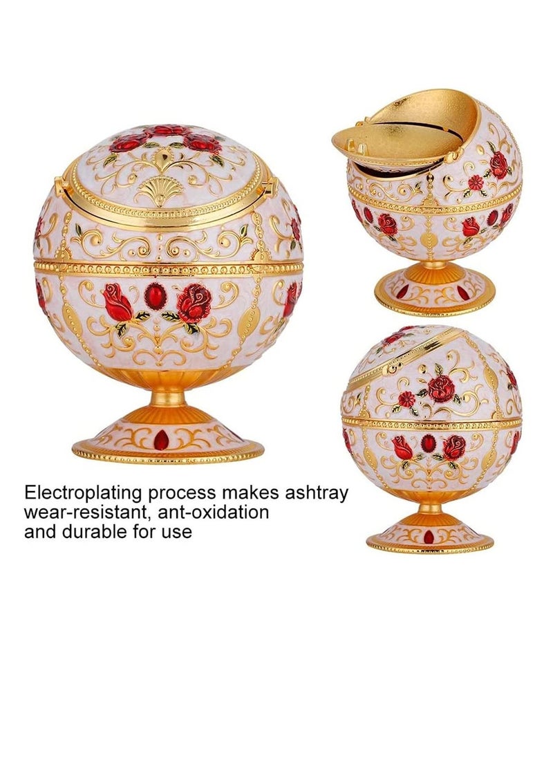SYOSI - Ashtray Portable Mini Ashtray Metal Round Ball Carving Stamped Pattern Gift Table Decoration European Retro Ashtray Vintage Art Craft Ashtray Pattern Gift Decoration with Lid - Image 1