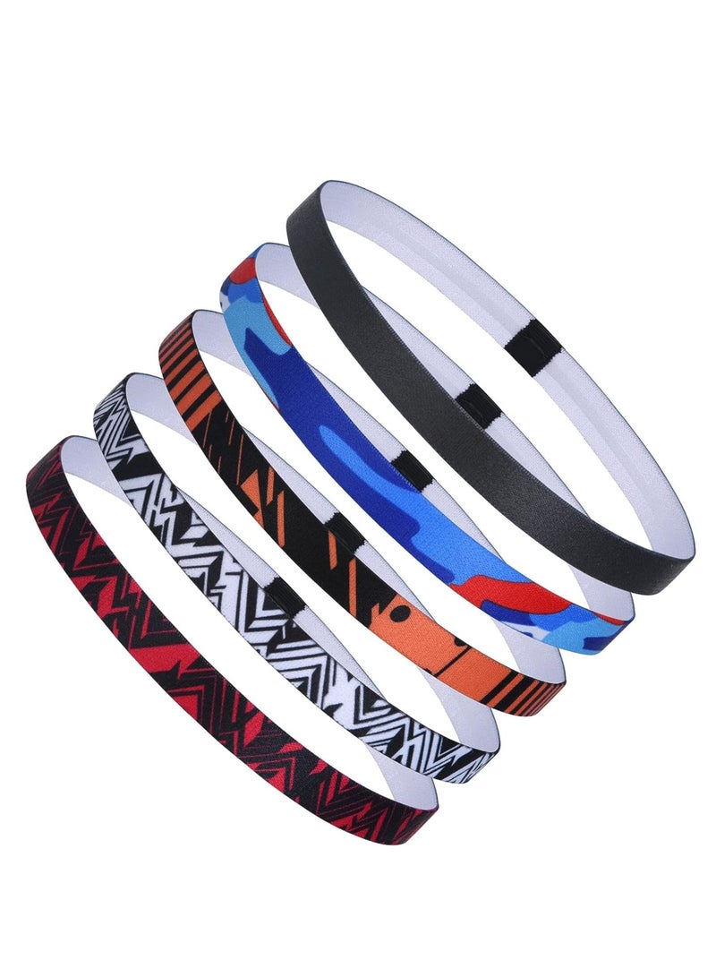 إسكدنيا Sport Headbands 5 Pieces of Thick Non-Slip Elastic Sport Hair Band Slim Sport Hairband for Women and men Exercise Sweat Bands Athletic Headbands for Running Gym Football Yoga Sweatbands - Image 4
