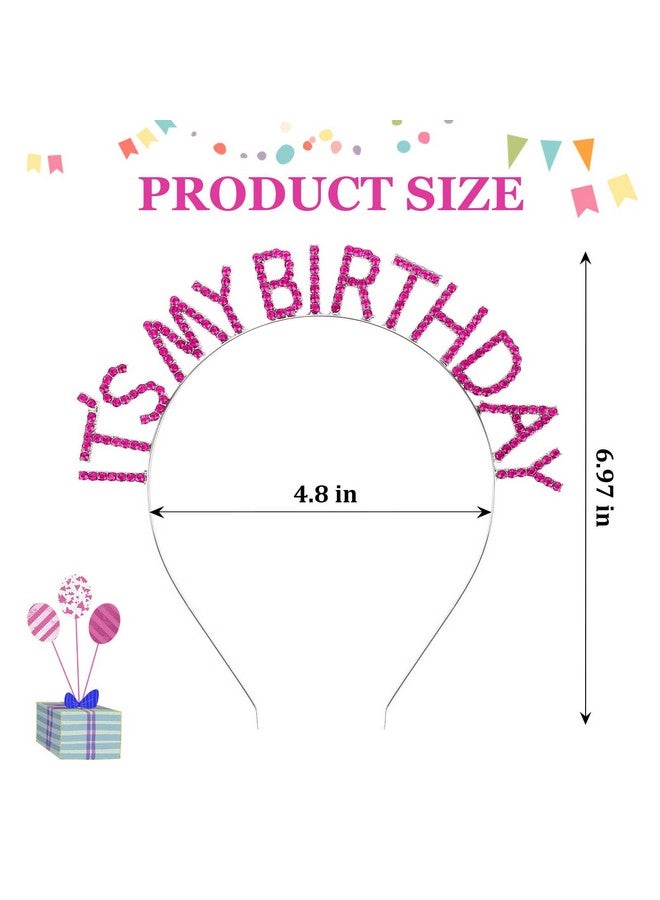 ACO-UINT Hot Pink Birthday Crown For Girls Cute It'S My Birthday Headband Birthday Tiara For Women Happy Birthday Headband Pink Birthday Decorations Gifts For Women - Image 2